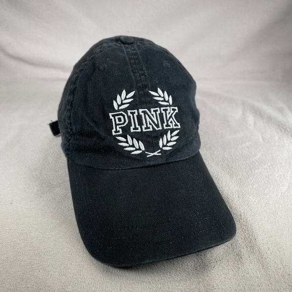 PINK Victoria's Secret Accessories - PINK Victorias Secret Hat‎ Women OS Black Strapback Dad Cap Embroidered Cute
